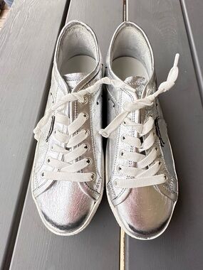 Philippe Model Paris Middle Mod Metallic Silver Sneakers Size 37 US 7 Distressed